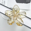 Elegante pinza per capelli a fiore in acrilico oro trasparente con trama marmorizzata - 8 cm / Giallo Trasparente Filo d'Oro