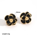 French vintage camellia flower earrings in black and gold finish with size and weight specs - Black (TE60323-BK)