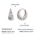 Detail of U-shape stainless steel earrings with colorful star zircon and size measurements - Silver (YYE025118-P)