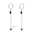 Elegante S925 Sterling Silber lange Quastenohrringe mit schwarzen Marquise Steinen - Schwarzer Zirkonia - Versilbert