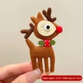 Cute reindeer felt brooch pin for Christmas with red pompom nose and green scarf - Brown Cute Deer