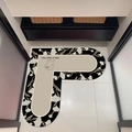 L-shaped bathroom mat in black and beige with floral patterns and cartoon dog design - 70*70cm / Cartoon Dog GoodTime Patchwork (Style E)