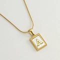 Gold stainless steel snake chain necklace with shell inlay and gold letter A pendant - A (With Chain)