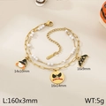 Bracciale a doppio strato in oro 18K con ciondoli di Halloween strega, pipistrello e zucca - Bracciale a Doppio Strato Strega Pipistrello Faccia di Mostro (KB207754-ZLA)