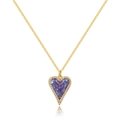 Gold necklace featuring a purple heart pendant with zirconia borders on white background - Purple