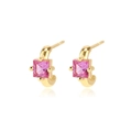 18k gold small hoop earrings featuring square pink zircon stones in a polished finish - Gold Purple Zirconia Style (E2489)