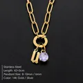 Elegant 14K gold plated stainless steel letter u necklace with purple zircon charm - Lowercase u