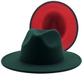 Cappello Fedora classico in feltro verde scuro con tesa larga e fodera rossa a contrasto - M (56-58cm) / Verde Scuro/Rosso