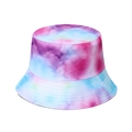 Pink and blue tie-dye cotton bucket hat featuring a trendy round crown and narrow brim - Dreamy Pink Purple Tie-dye (F)