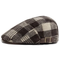 British retro newsboy flat cap in dark brown and beige wool plaid with adjustable buckle - Adjustable (55-60cm) / Khaki Plaid