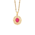 Retro golden necklace with oval rose red gemstone pendant and embossed sunburst relief - Rose Red Stone Style (5#)