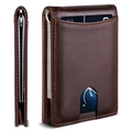 Slim dark brown leather wallet for men with RFID blocking and minimalist metal clip - Dark Brown
