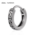 Créole en acier inoxydable argent vintage avec motif en S noir gravé, taille 1x10mm - Style 9 (Motif vague en S)