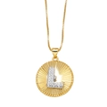 Gold plated round pendant necklace featuring a silver letter L with micro-pave zircons - Letter L