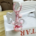 Pink liquid glitter keychain with Mickey shaped shaker and small bell charm - Pink Mickey Head Sparkle