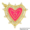 Macro view of heart charm with pink enamel, white zircon border, and 25.6mm size detail - Pink Enamel Gold Border Style