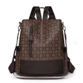 Zaino da donna marrone scuro con motivo monogramma vintage e tasca frontale a zip - Marrone