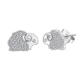 Cute 925 sterling silver sheep stud earrings with sparkling white cubic zirconia stones - Silver Sheep Rhinestone Studs (SE401-P)