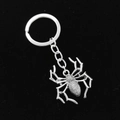 Detailed view of a silver spider pendant keychain with metallic chain on black background - 3D Spider Style (3#)