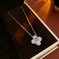 Squisita collana a quadrifoglio con gemma rosa e madreperla in confezione regalo - Argento