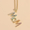 Golden Mom necklace with vibrant rainbow zircon stones and polished steel chain - mom Letter-Colorful Zirconia