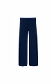 Women's minimalist navy blue wide-leg sweatpants with drawstring elastic waist - S / Navy Blue