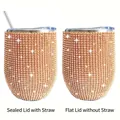 Champagne gold rhinestone 12oz egg-shaped wine tumbler with straw and flat lid options - 360ml with Sealed Lid and Stainless Steel Straw / Gold