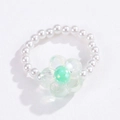 Bohemian beaded flower ring with pearl beads and iridescent resin floral center - Green Core Iridescent Artificial Pearl Flower