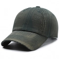 Casquette de baseball vintage vert-gris délavé avec détails usés et déchirures - Réglable / Vert Militaire