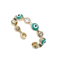 Adjustable gold ring featuring turquoise evil eye enamel charms and sparkling zircons - Adjustable Open / Sky Blue