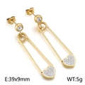 Pendientes de clip dorados con colgante de corazón de pedrería, 39x9 mm - Dorado