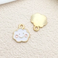 DIY smiley cloud enamel pendant with pink blush and golden metal textured back - 1pc White Smiling Face Cloud