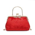 Elegante rote Samt-Abendtasche mit goldenem Verschluss und funkelndem Schleifengriff - Rot