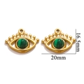 Golden evil eye pendant with green stone, 20mm x 16.5mm size for DIY jewelry - Style B-Malachite Green