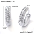 Silver stainless steel huggie earrings with cubic zirconia inlay and 13.6mm diameter - Steel White Zirconia Earrings-Medium