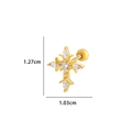 Gold stainless steel cross stud earring with clear cubic zirconia and screw back - 11# Golden