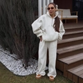 Women's white two-piece sweatsuit with half-zip sweatshirt and wide-leg joggers - S / White
