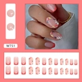 French red tip press on nails with delicate floral patterns and glossy finish set - Medium European Square / W751 Multi-color Floral Garland (Glue Style)
