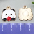 Cartoon panda enamel charm with red flower showing front and back views for DIY crafts - Panda with Small Flower