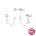 Minimalist 925 sterling silver chain earrings with cubic zirconia stones on white background - 925 Silver / White Gold