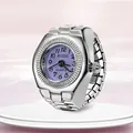 Elegant purple dial quartz finger ring watch with silver polished alloy elastic band - Small Round Purple Dial