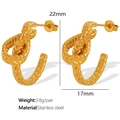 Golden knotted twist hoop earrings in stainless steel, size 22mm by 17mm - Gold