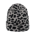 Classic leopard print knit beanie in grey and black with folded brim for women - M(56-58cm) / Grey Leopard