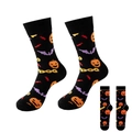 Halloween crew socks in black featuring orange pumpkin and purple bat patterns - 37-46 / #01 Pumpkin Bat