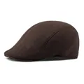 Classic dark brown wool newsboy cap shown from a side view in vintage British style - M (56-58cm) / Coffee