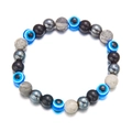 Detailed view of Good Luck bracelet with tiger eye, hematite, and blue evil eye beads - Dark Grey / Evil Eye