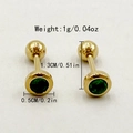 Golden titanium steel dumbbell earrings with green zircon and size measurements - Gold/Green