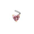L-shaped stainless steel nose stud featuring a heart-cut pink zircon gemstone inlay - L-Shaped / Rose Gold Plated Pink Zirconia