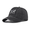 Vintage washed black cotton baseball cap with coconut tree embroidery and curved brim - Adjustable / Black