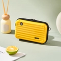 Mini hard shell storage bag in bright yellow with a vertical stripe suitcase design - Makeup Storage Bag / 7" / Yellow